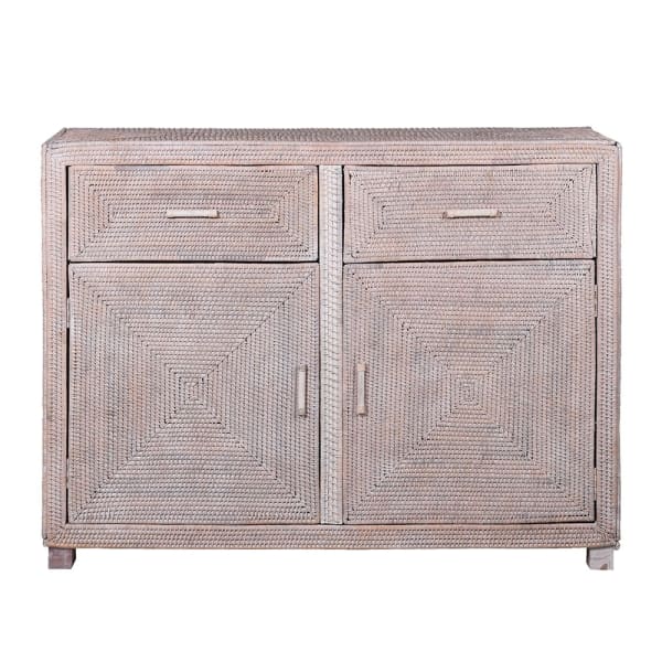 White Wash Rattan Two Drawer Two Door Chest